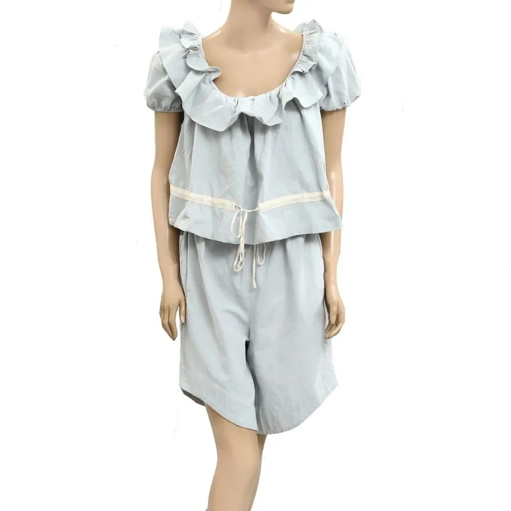 Free People Free-est Lilibeth Top Shorts Set Ruffle Cropped Cotton S New 279664
